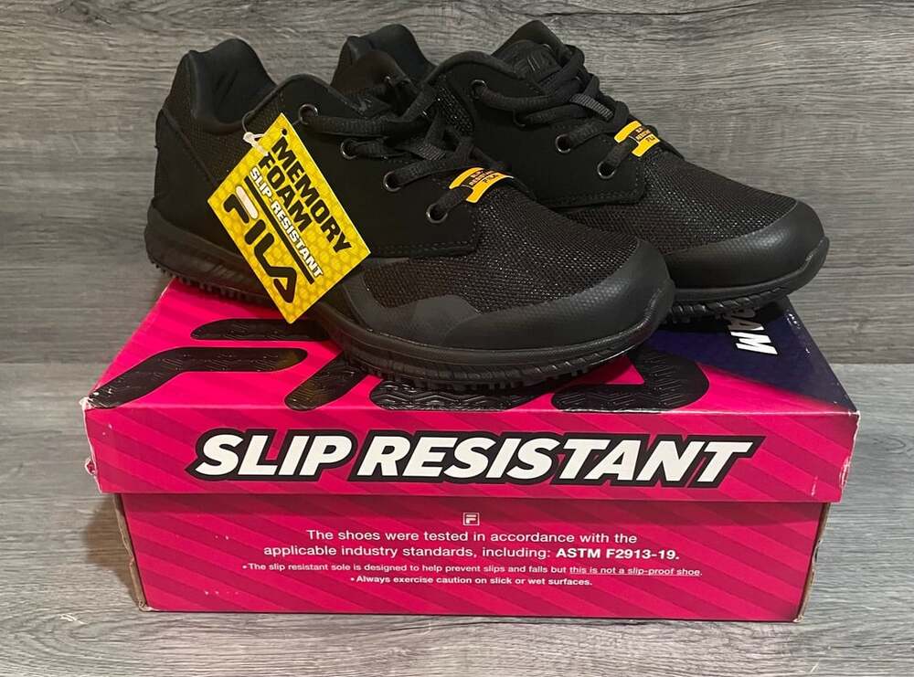 Fila Memory Foam Slip Resistant Black Work Shoes